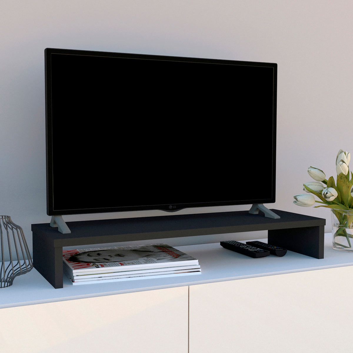 Henor Supporto TV 42-62-82-100x26.5x12 cm Bianco, Grafite e Quercia Stel