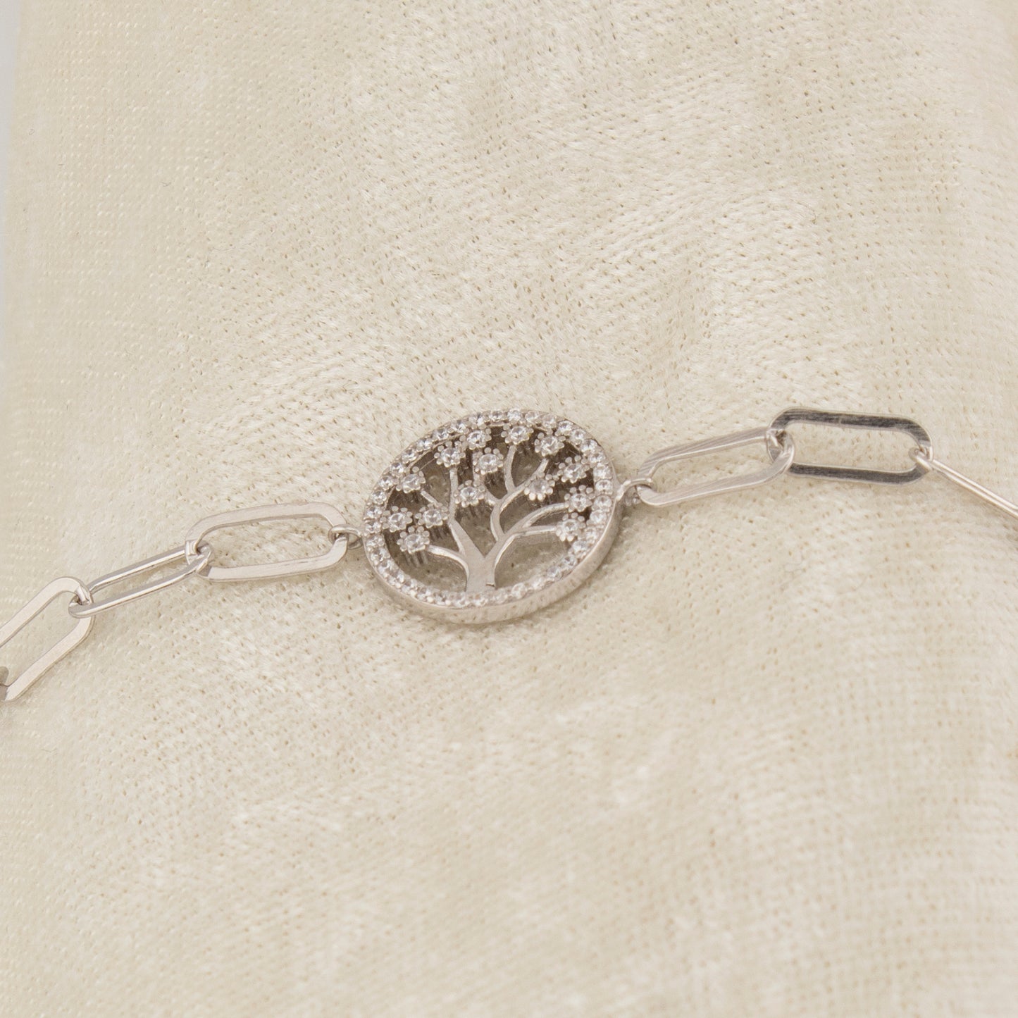 Pulsera en Plata de Ley S925 bañada en Rodio motivo Árbol de la vida con Zirconitas blancas. Cadena eslabón alargado. PS3136364R - Henor