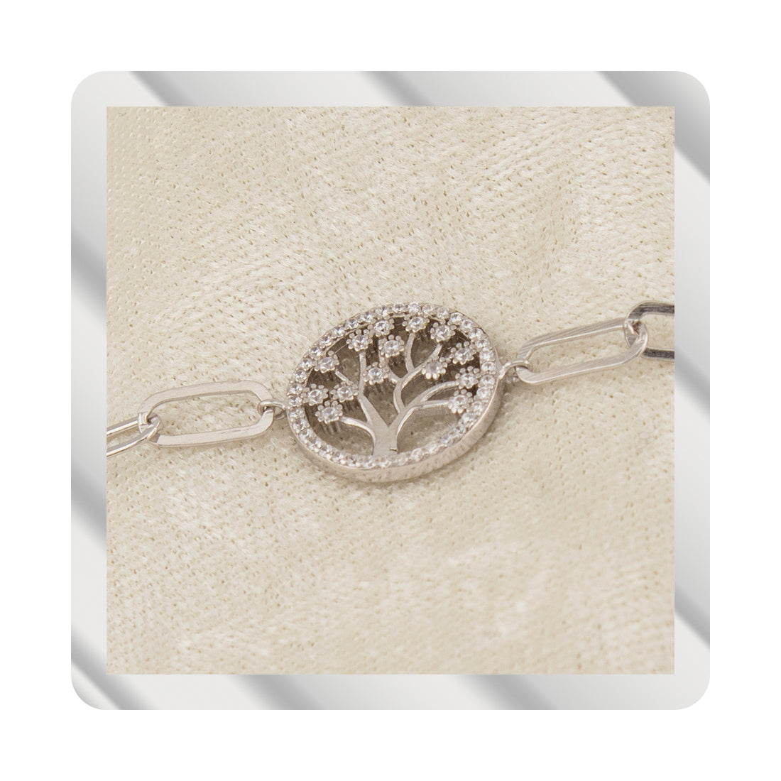 Pulsera en Plata de Ley S925 bañada en Rodio motivo Árbol de la vida con Zirconitas blancas. Cadena eslabón alargado. PS3136364R - Henor