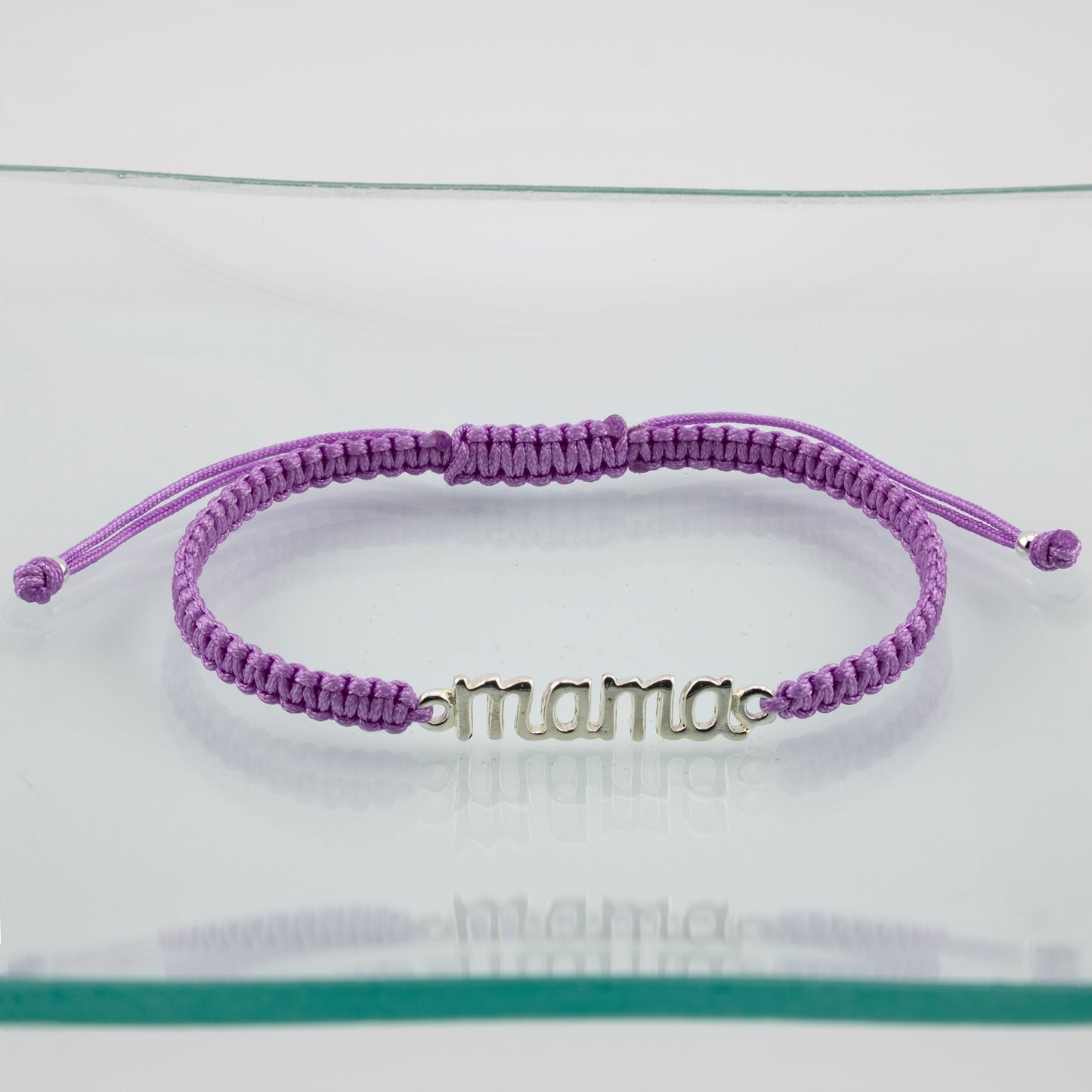 Bracciale Mama in Macramè Viola. Argento sterling S925 Finitura naturale e lucidato a mano. PS3313670M