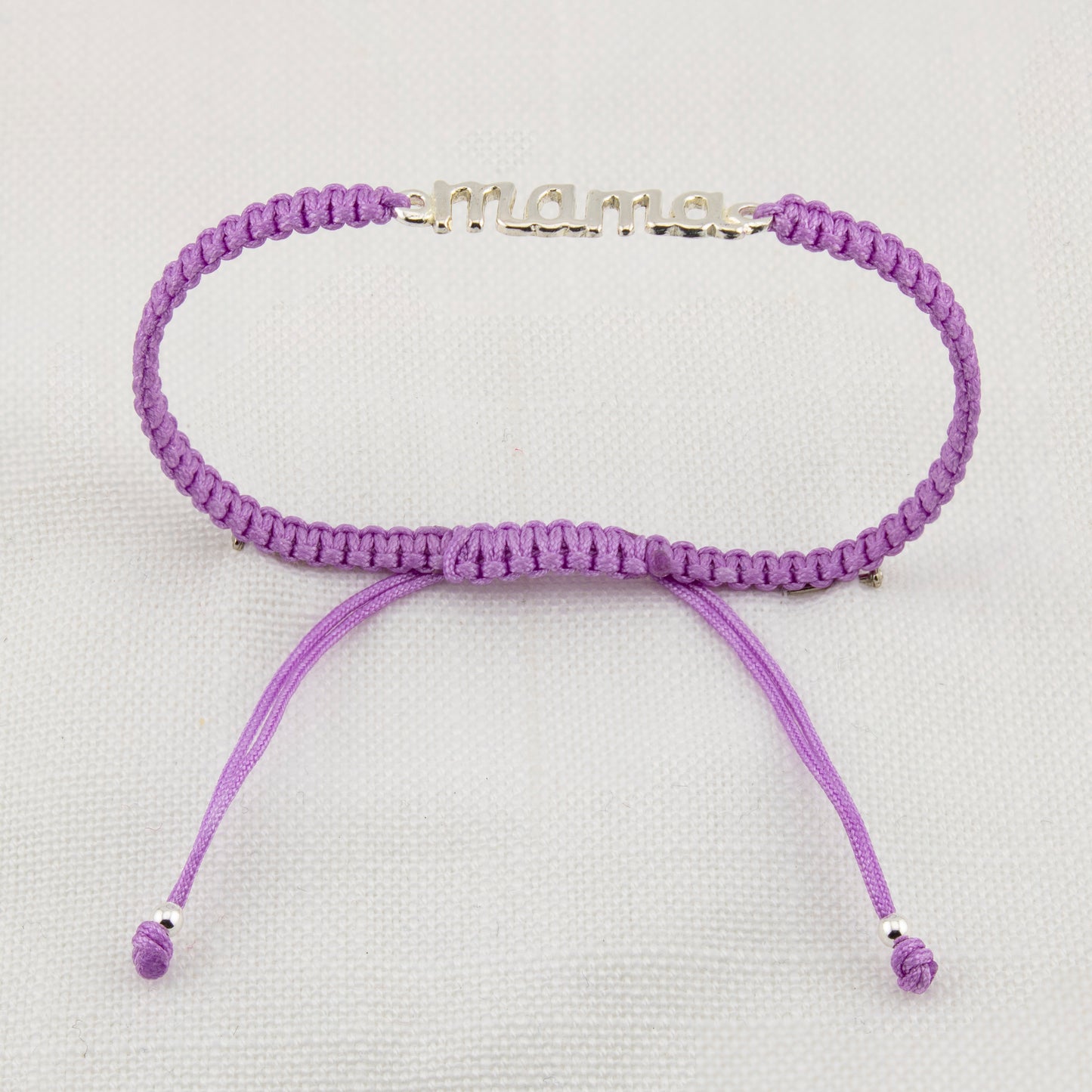 Bracciale Mama in Macramè Viola. Argento sterling S925 Finitura naturale e lucidato a mano. PS3313670M