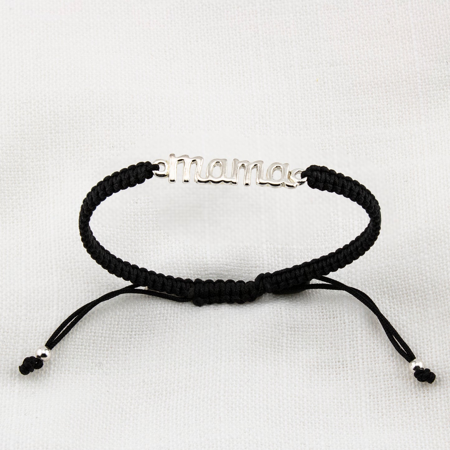 Bracciale Mama in Macramè Nero. Argento sterling S925 Finitura naturale e lucidato a mano. PS3313670N