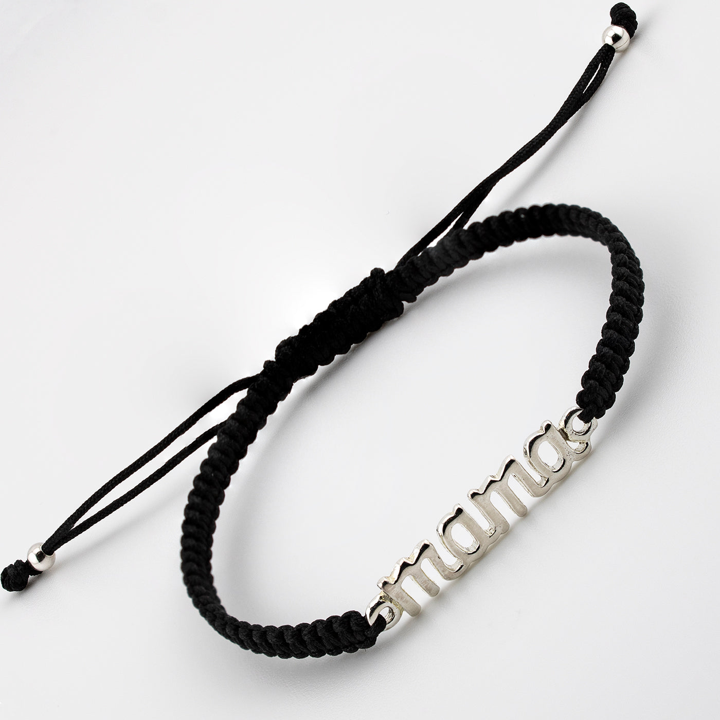 Bracciale Mama in Macramè Nero. Argento sterling S925 Finitura naturale e lucidato a mano. PS3313670N