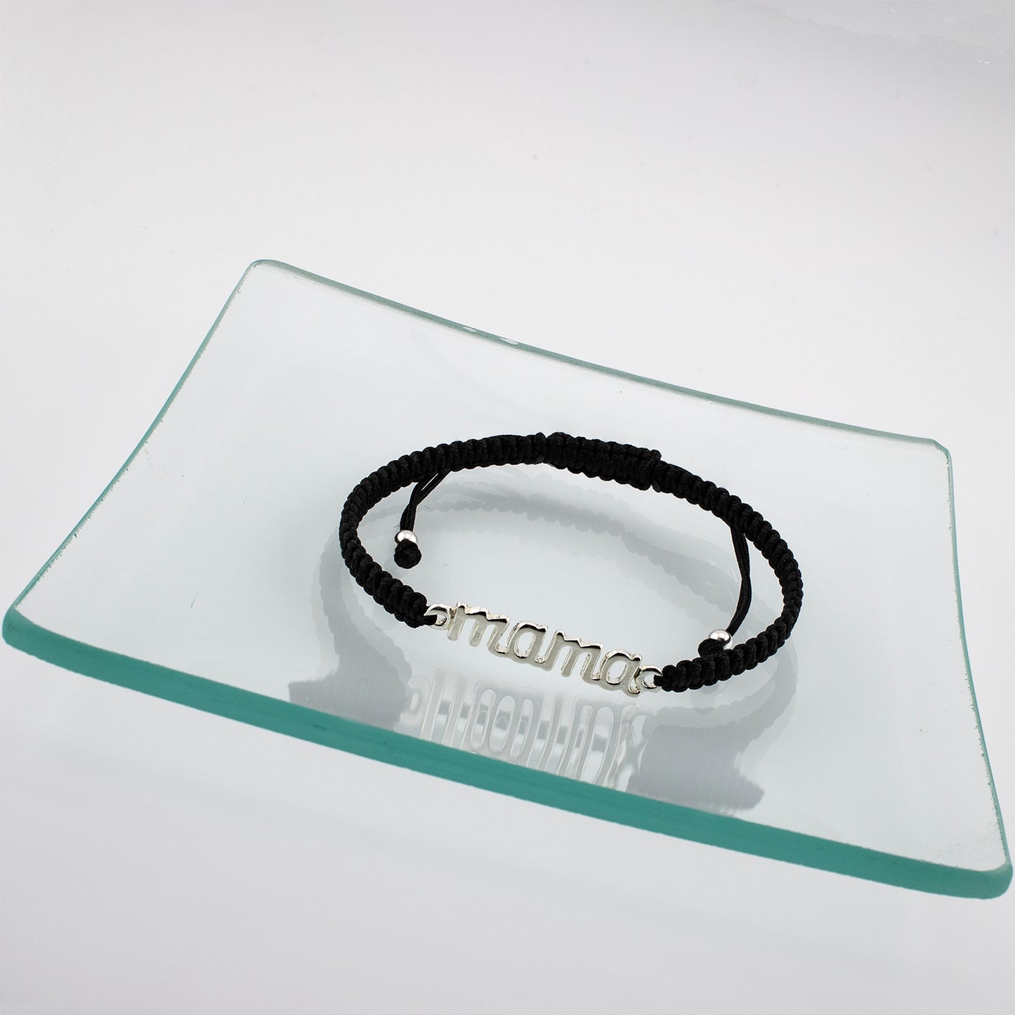 Bracciale Mama in Macramè Nero. Argento sterling S925 Finitura naturale e lucidato a mano. PS3313670N