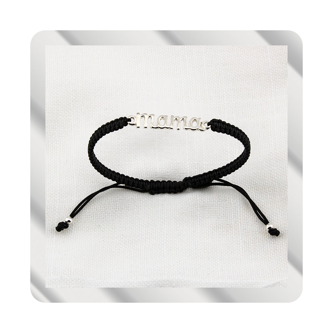 Bracciale Mama in Macramè Nero. Argento sterling S925 Finitura naturale e lucidato a mano. PS3313670N
