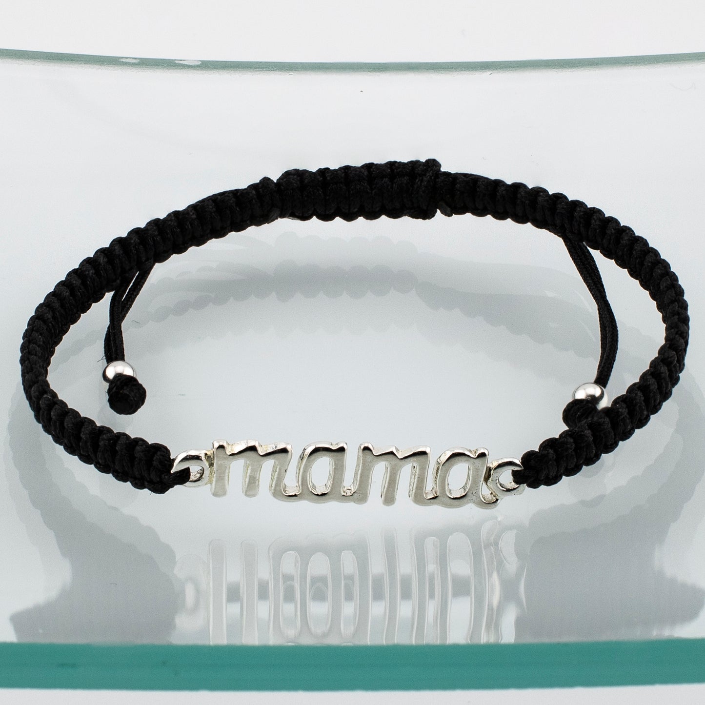 Bracciale Mama in Macramè Nero. Argento sterling S925 Finitura naturale e lucidato a mano. PS3313670N