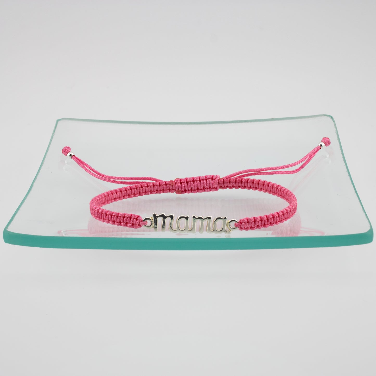 Bracciale Mama in Macramè Rosa. Argento sterling S925 Finitura naturale e lucidato a mano. PS3313670S