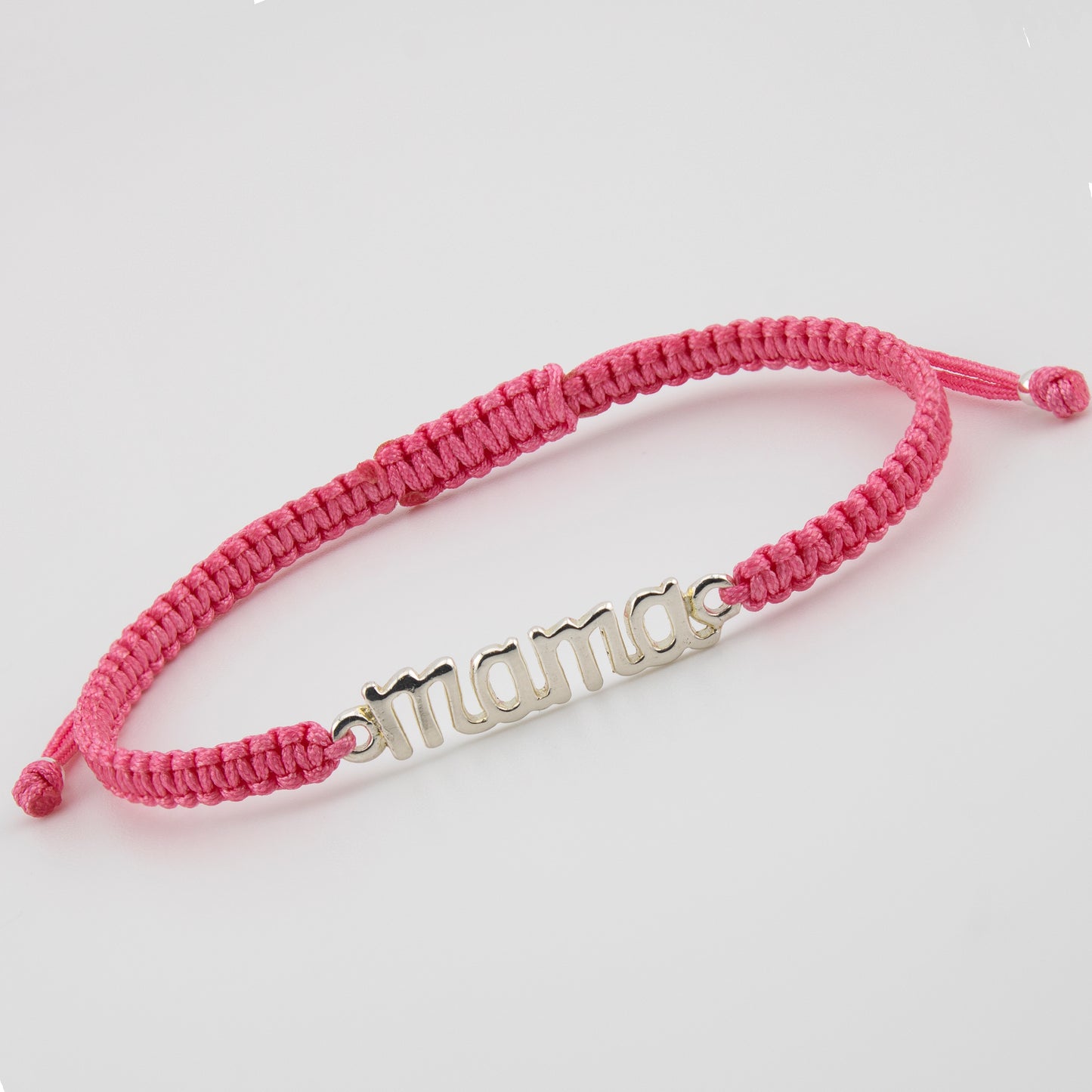 Bracciale Mama in Macramè Rosa. Argento sterling S925 Finitura naturale e lucidato a mano. PS3313670S