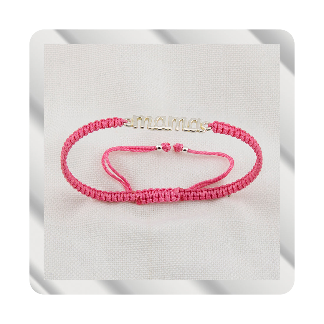 Bracciale Mama in Macramè Rosa. Argento sterling S925 Finitura naturale e lucidato a mano. PS3313670S