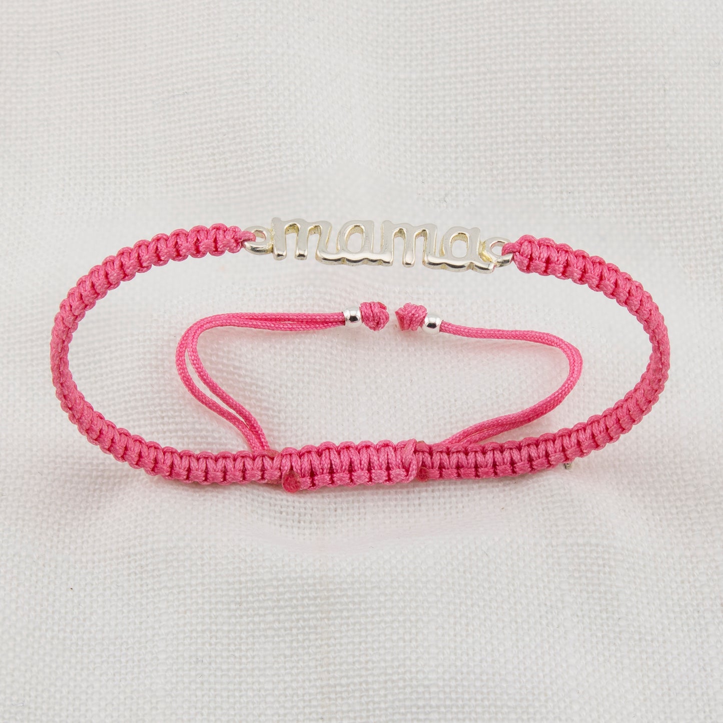 Bracciale Mama in Macramè Rosa. Argento sterling S925 Finitura naturale e lucidato a mano. PS3313670S
