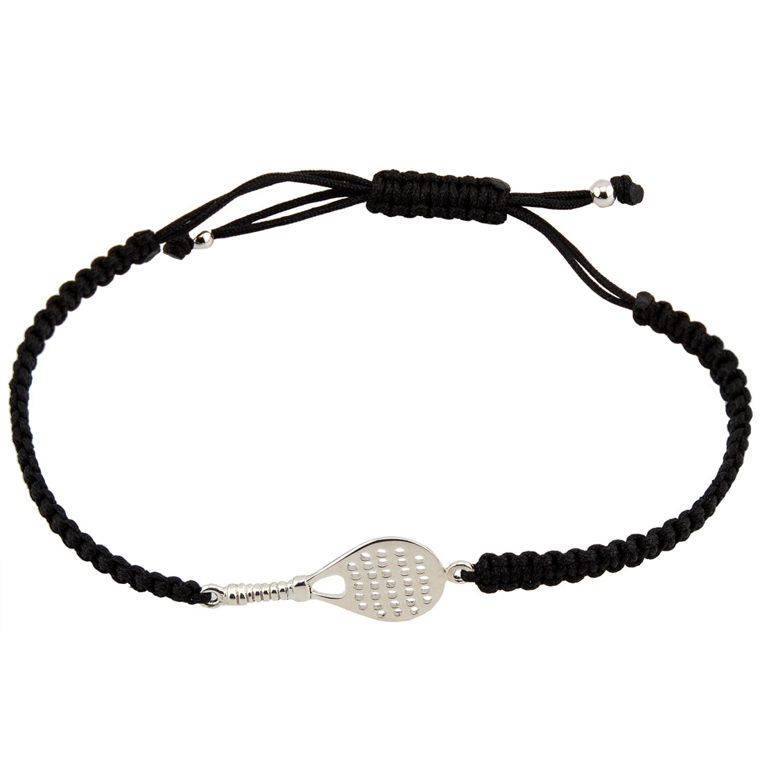 Pulsera Pádel en Macramé Negro. Plata de Ley S925 acabado Natural y pulida a mano. Cierre Lazo PS3315870N