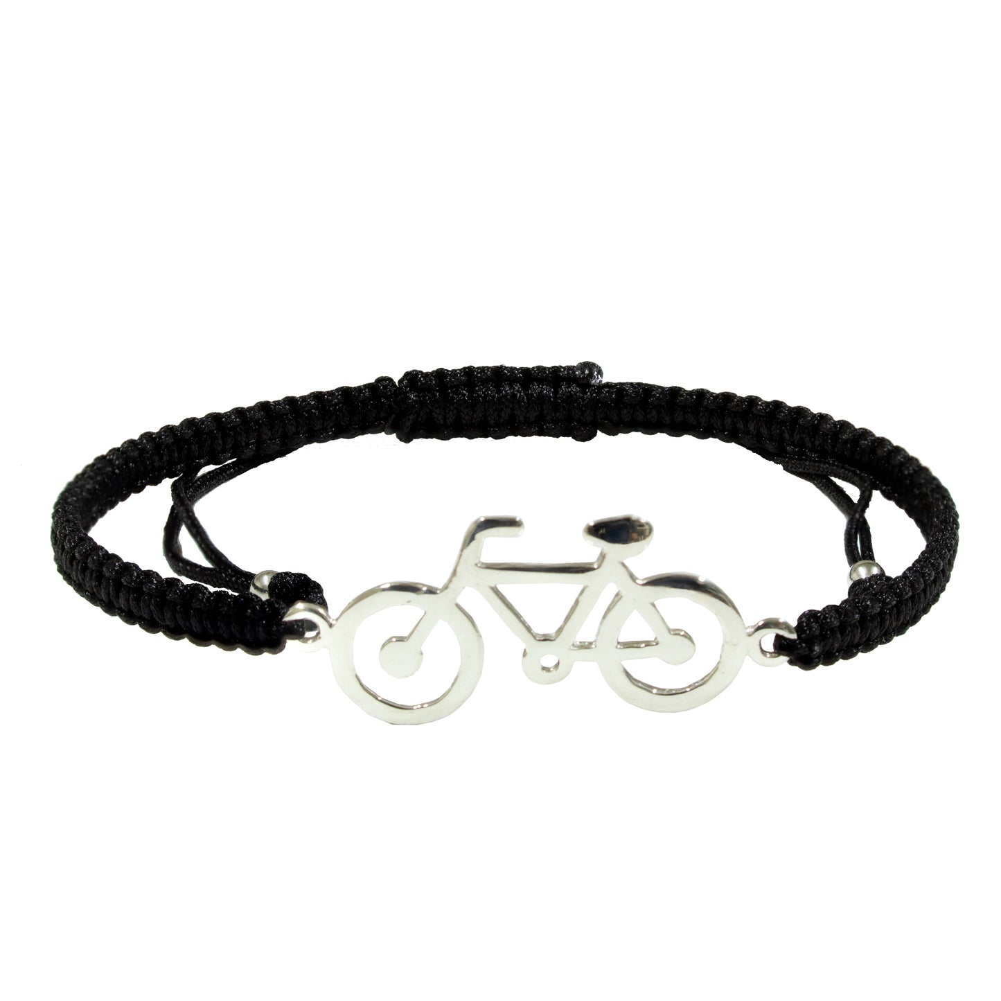 Paddelarmband aus schwarzem Makramee. S925-Sterlingsilber. Natürliches Finish und handpoliert. Schlaufenverschluss PS3315870N