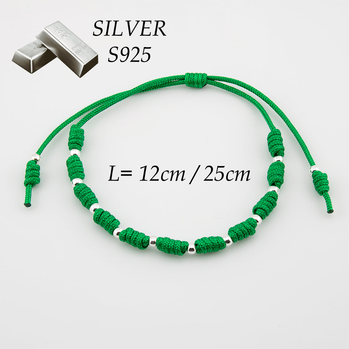 Bracciale con palline di macramè verde. Argento sterling S925 Finitura naturale e lucidato a mano. PS3316322V