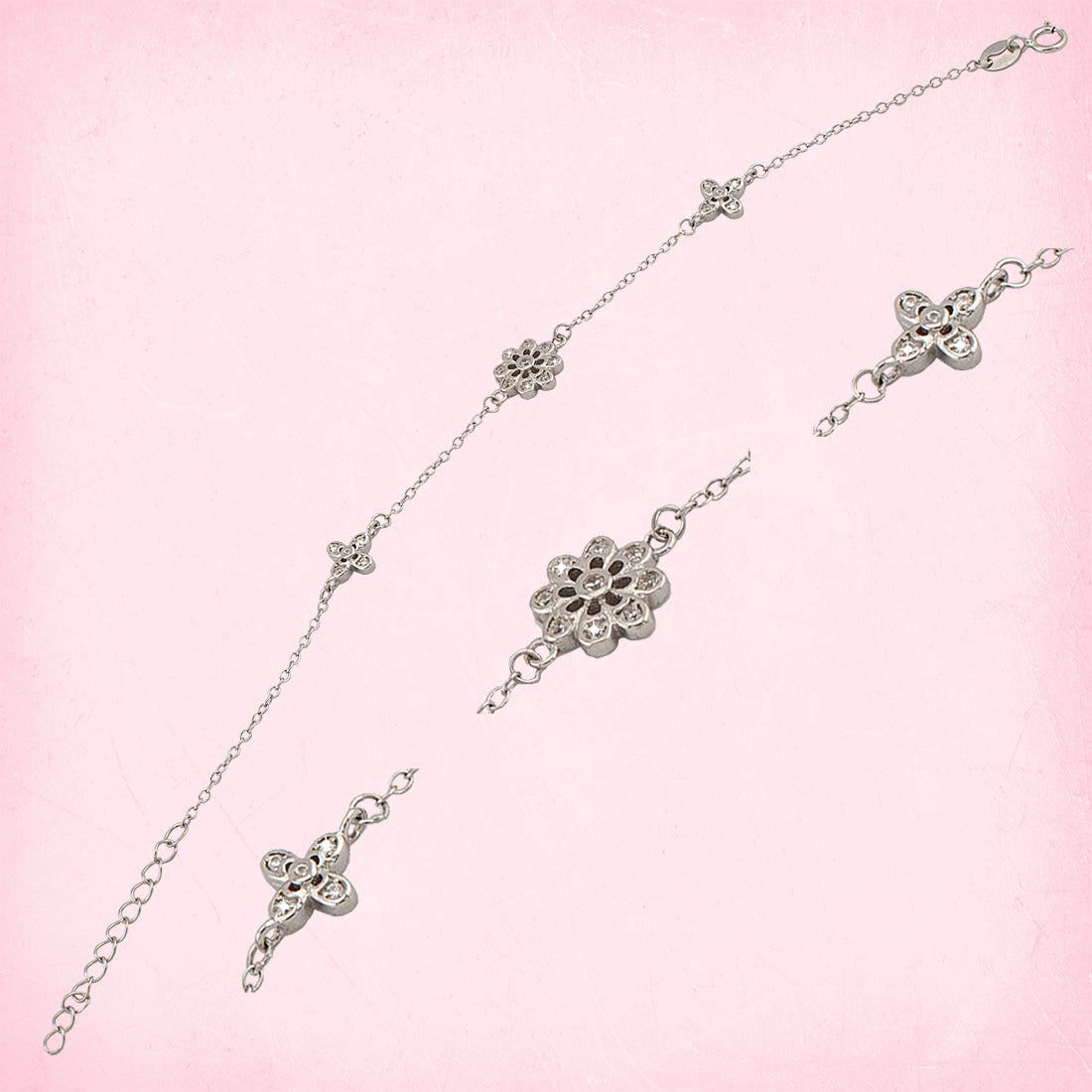 Pulsera tres motivos forma roseta en Plata de Ley bañada en Rodio y Zirconitas PS3316395R - Henor