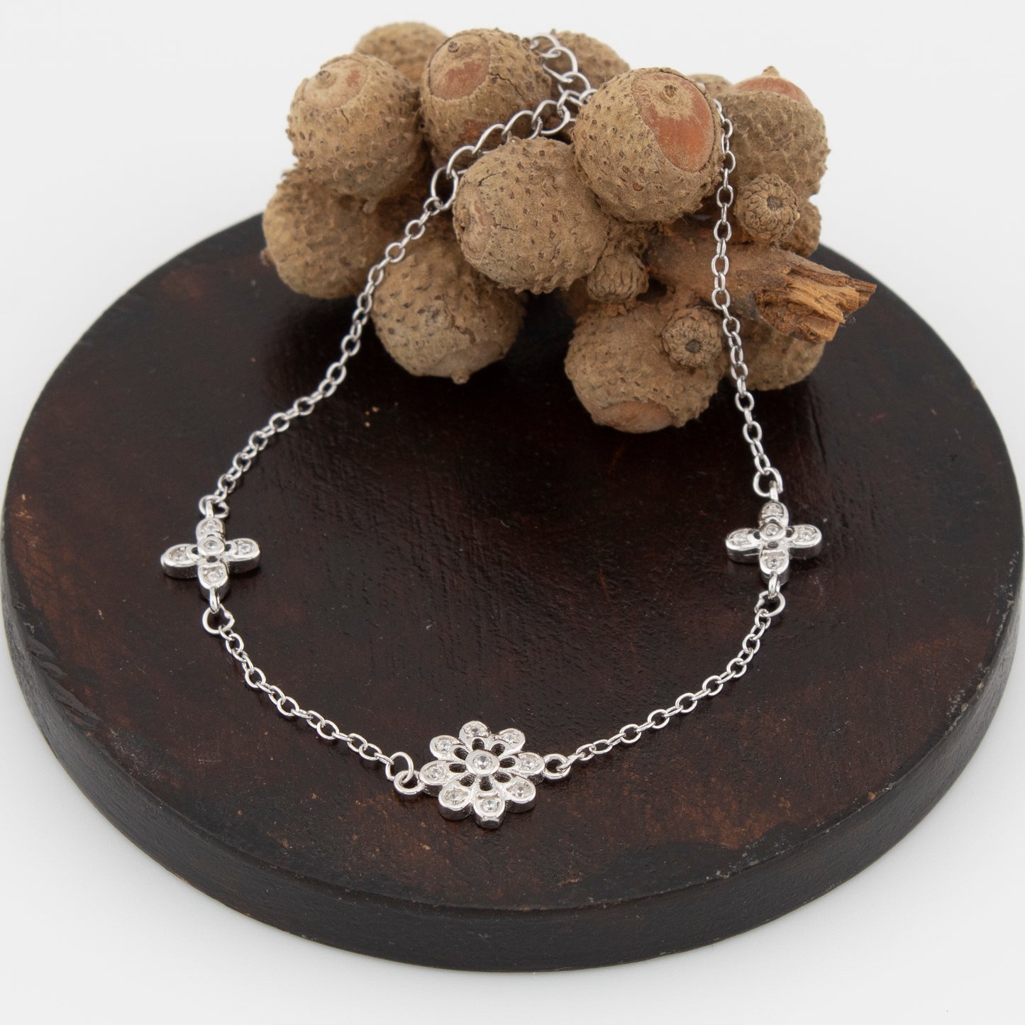 Pulsera tres motivos forma roseta en Plata de Ley bañada en Rodio y Zirconitas PS3316395R - Henor