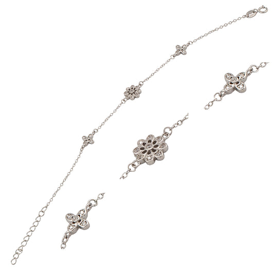 Pulsera tres motivos forma roseta en Plata de Ley bañada en Rodio y Zirconitas PS3316395R - Henor