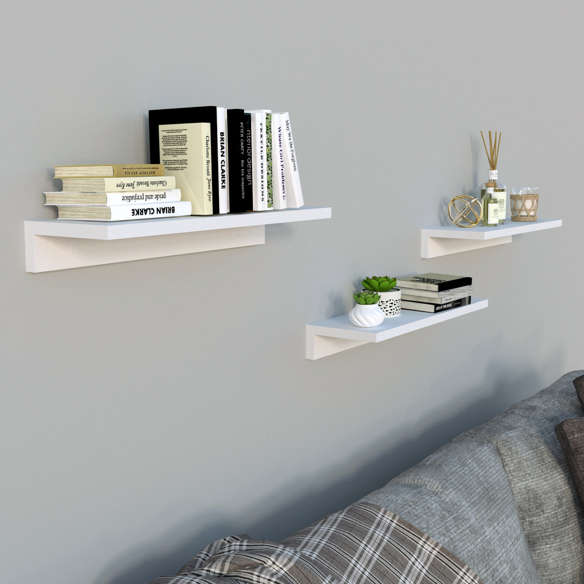 Conjunto 3 Estante Pared "L" 35-55-65-85 x 17 x 7.5 cm. - Henor