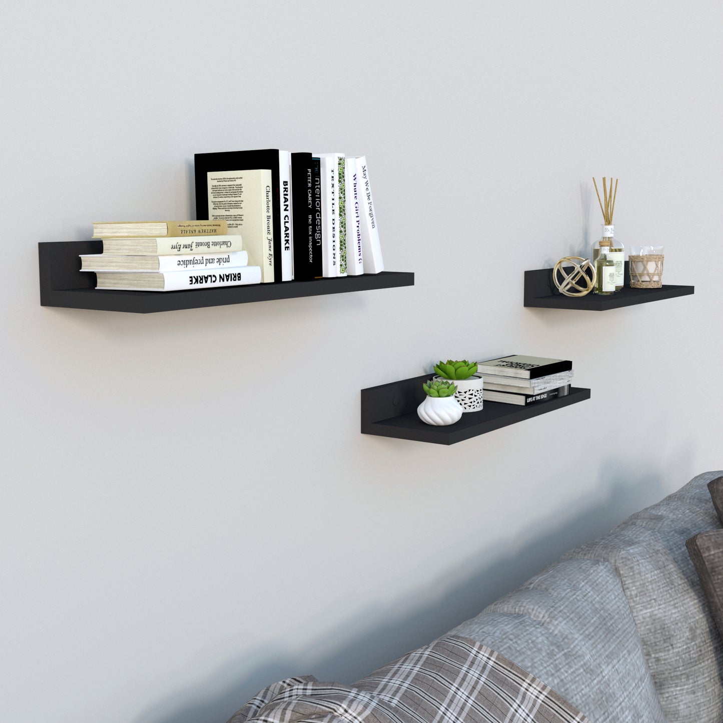 Conjunto 3 Estante Pared "L" 35-55-65-85 x 17 x 7.5 cm. - Henor