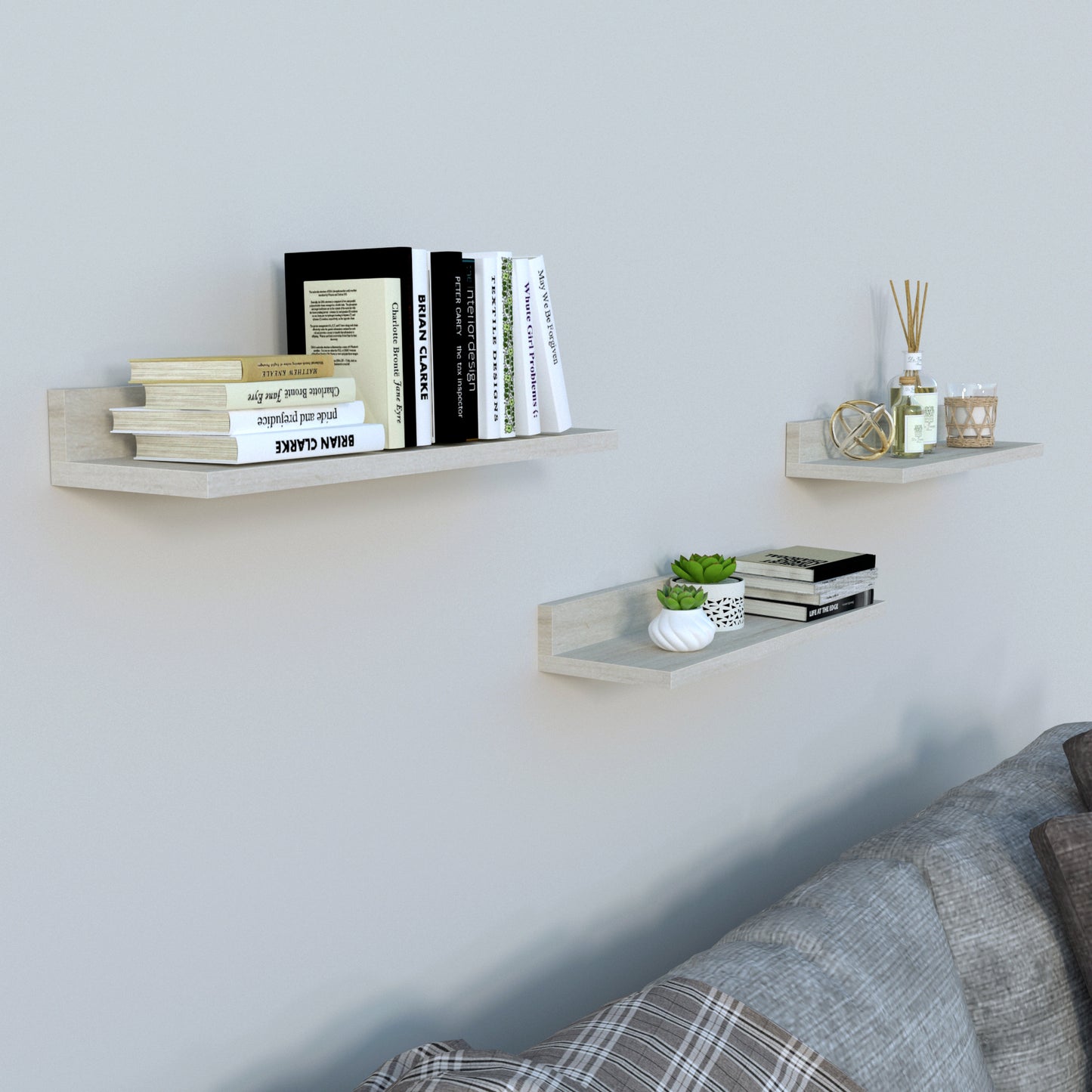 Conjunto 3 Estante Pared "L" 35-55-65-85 x 17 x 7.5 cm. - Henor