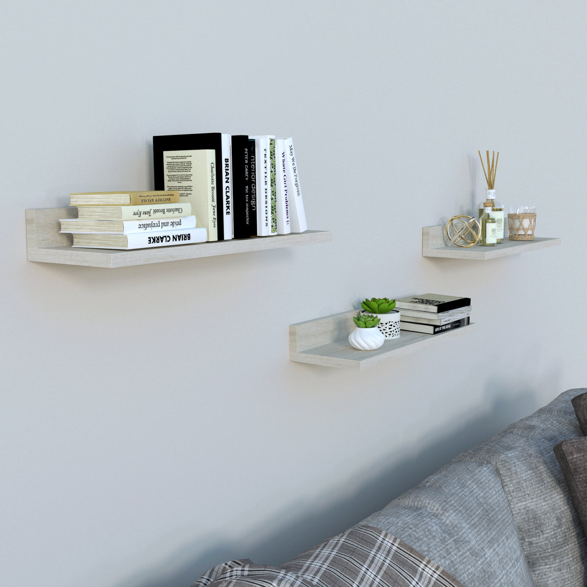 Conjunto 3 Estante Pared "L" 35-55-65-85 x 17 x 7.5 cm. - Henor