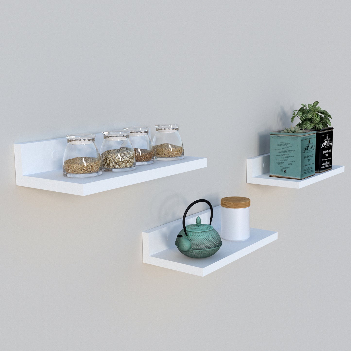 Conjunto 3 Estante Pared "L" 35-55-65-85 x 17 x 7.5 cm. - Henor