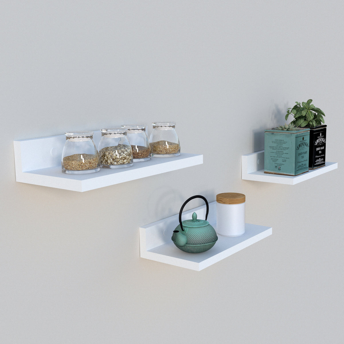 Conjunto 3 Estante Pared "L" 35-55-65-85 x 17 x 7.5 cm. - Henor