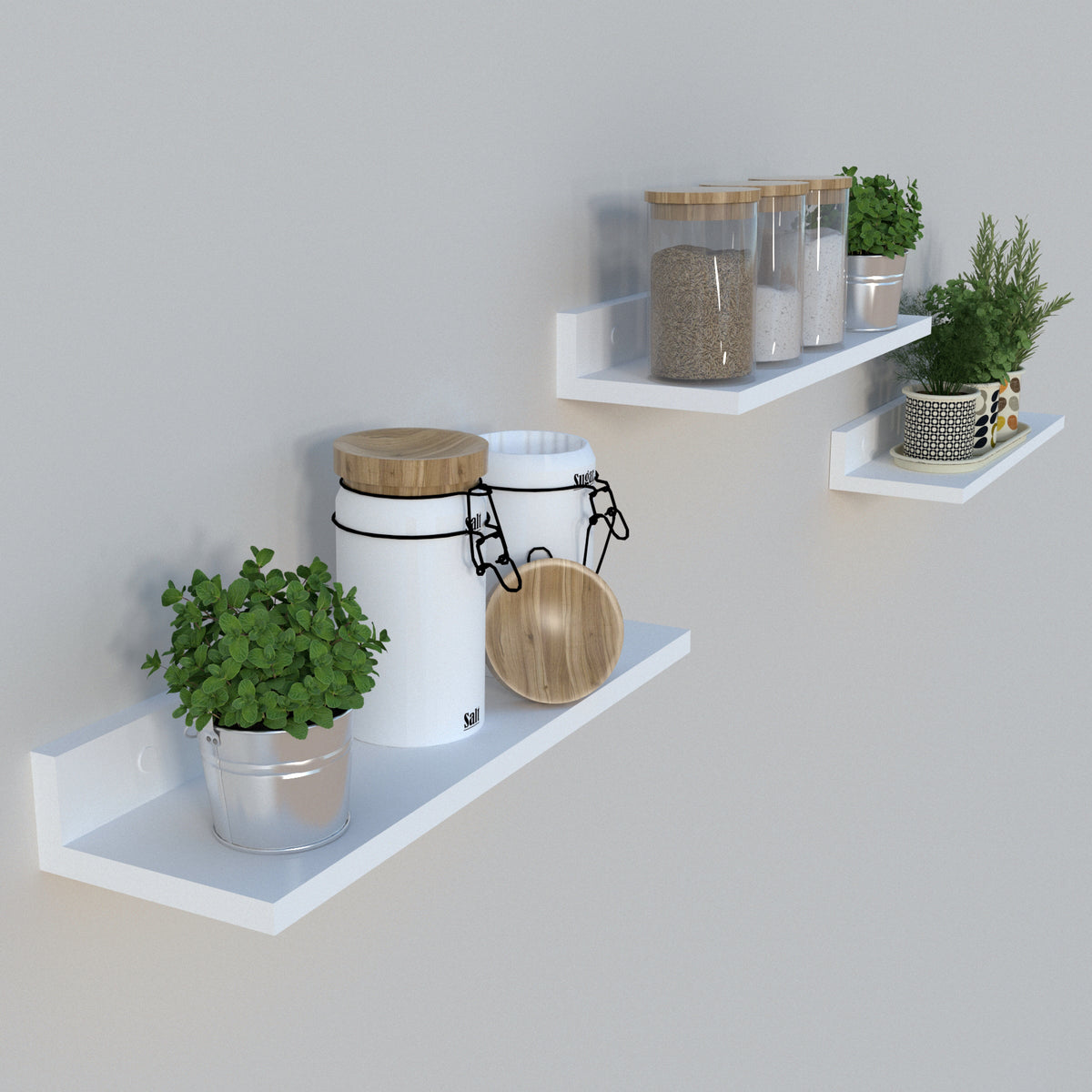 Conjunto 3 Estante Pared "L" 35-55-65-85 x 17 x 7.5 cm. - Henor