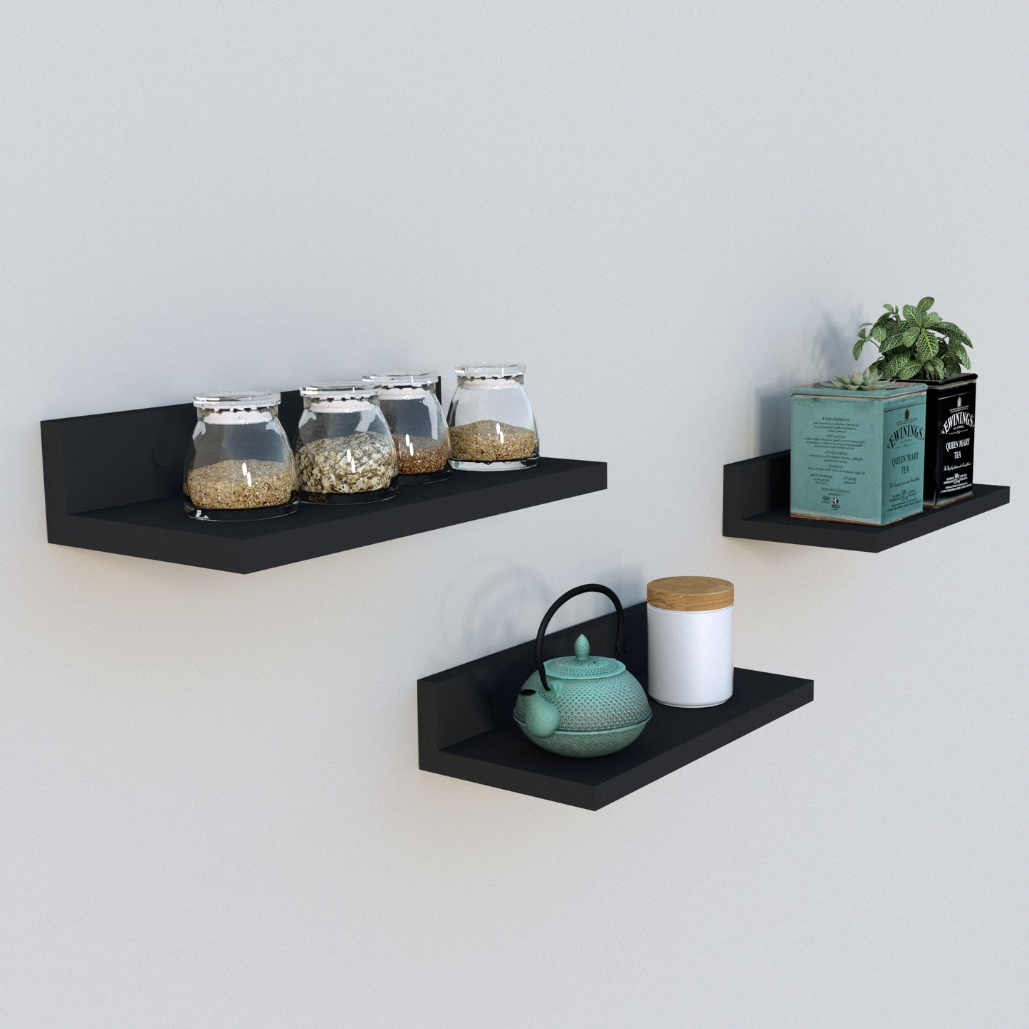 Conjunto 3 Estante Pared "L" 35-55-65-85 x 17 x 7.5 cm. - Henor