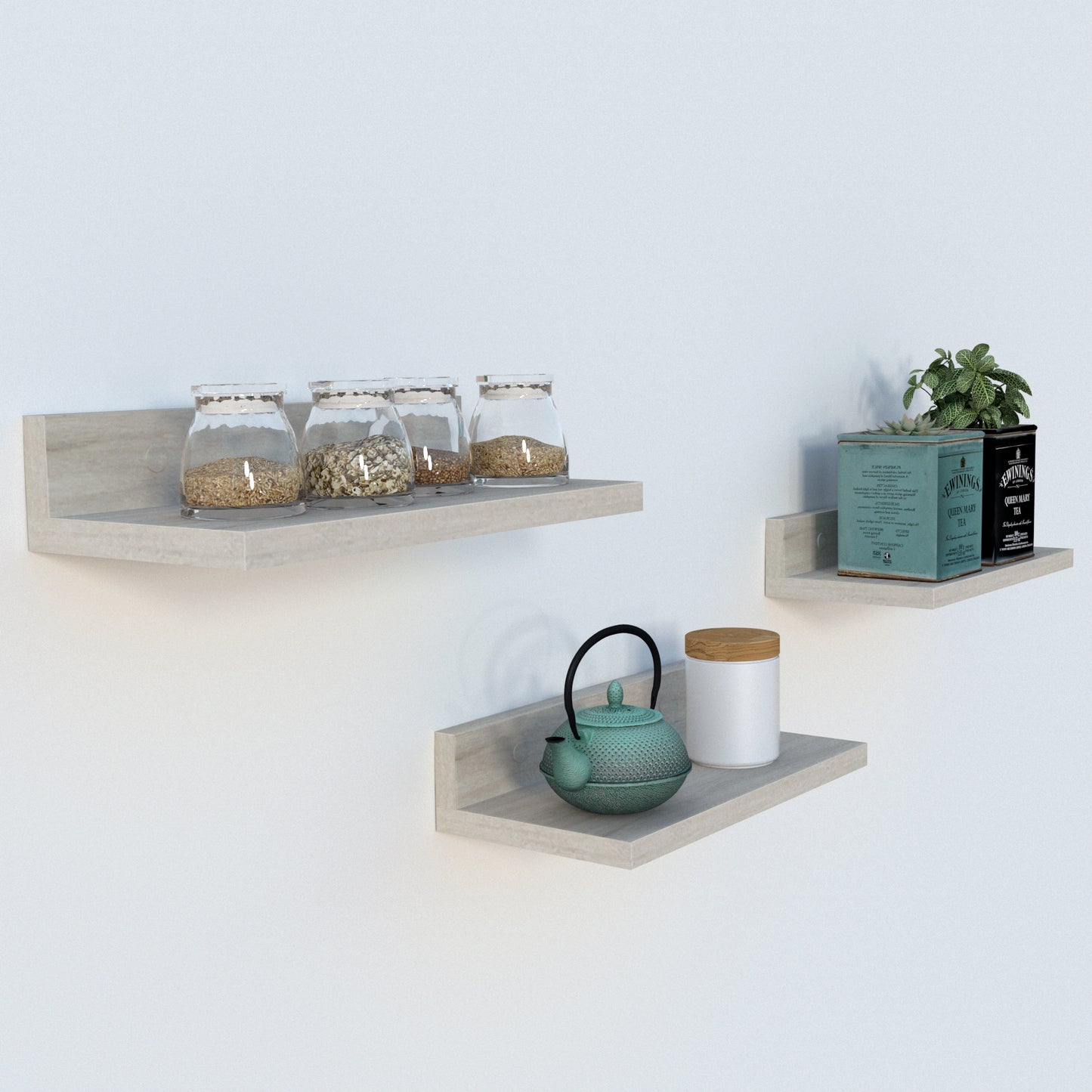 Conjunto 3 Estante Pared "L" 35-55-65-85 x 17 x 7.5 cm. - Henor