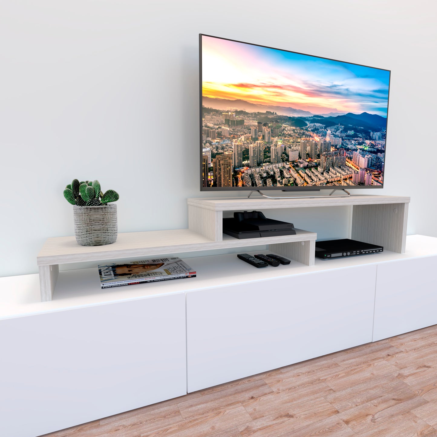 Mueble TV Escalera Ajustable de Madera 110+ 90-110-140 x 35 x 30/15 cm. FSC® - Henor