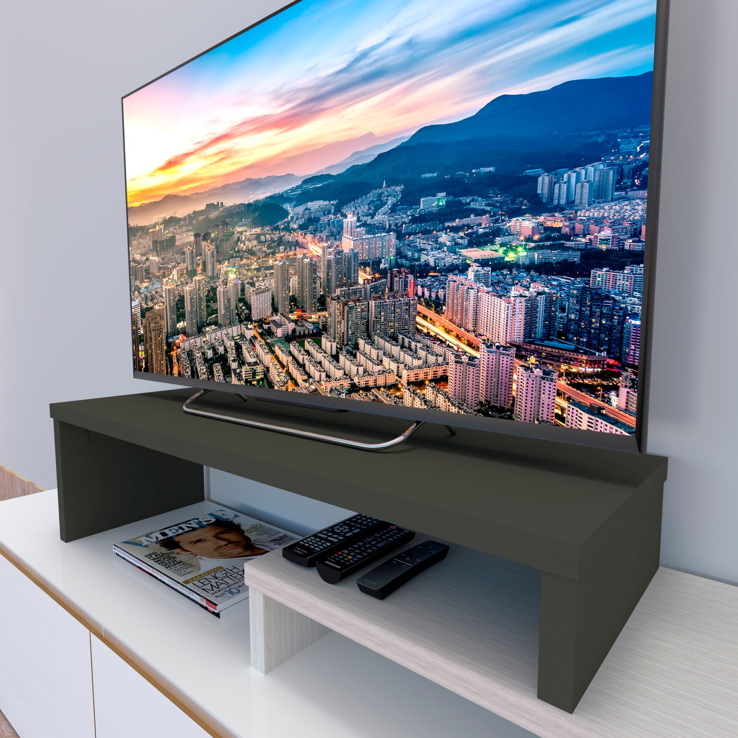 Mueble TV Escalera Ajustable de Madera 110+90 x 35 x 30/15 cm. - Henor
