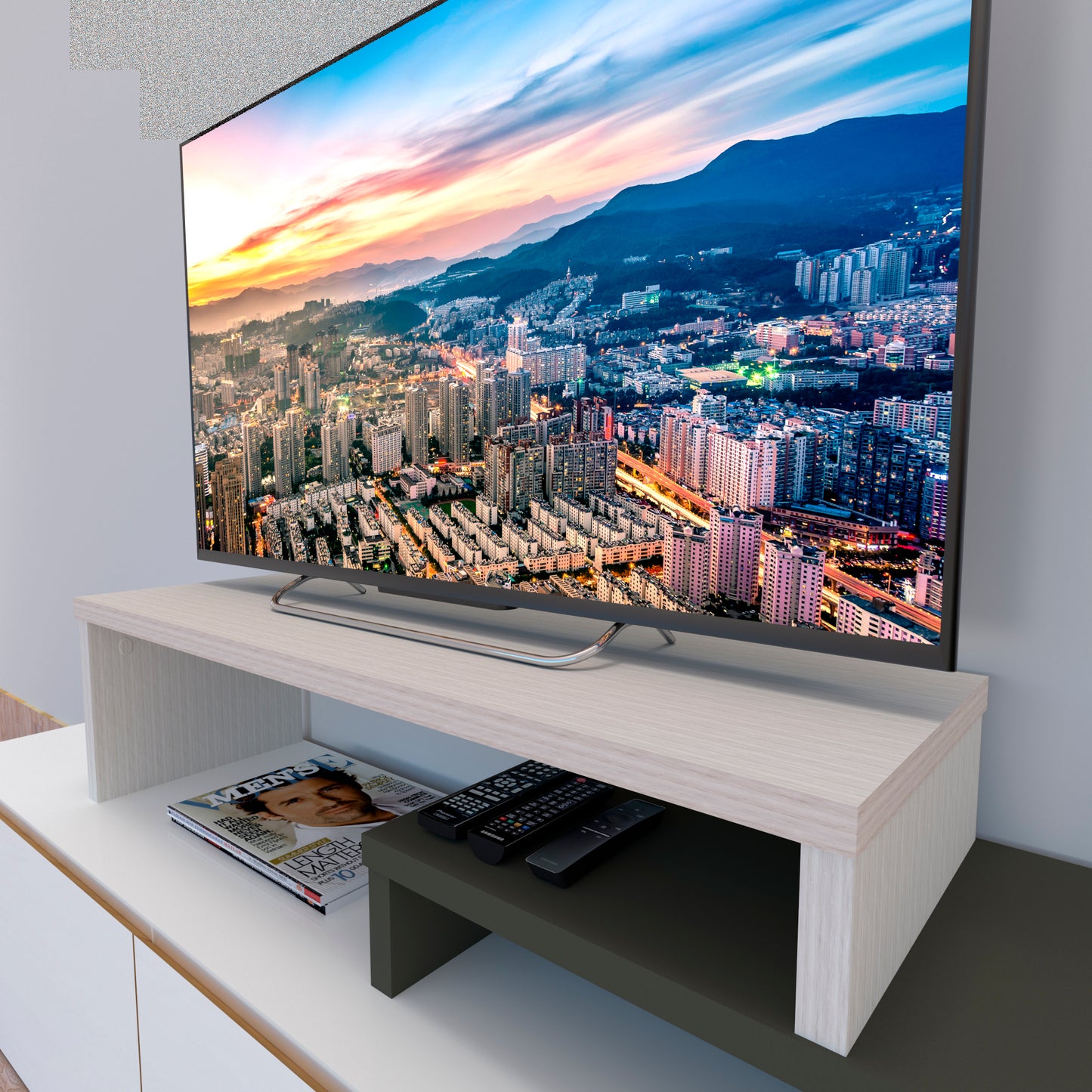 Mueble TV Escalera Ajustable de Madera 110+90 x 35 x 30/15 cm. - Henor