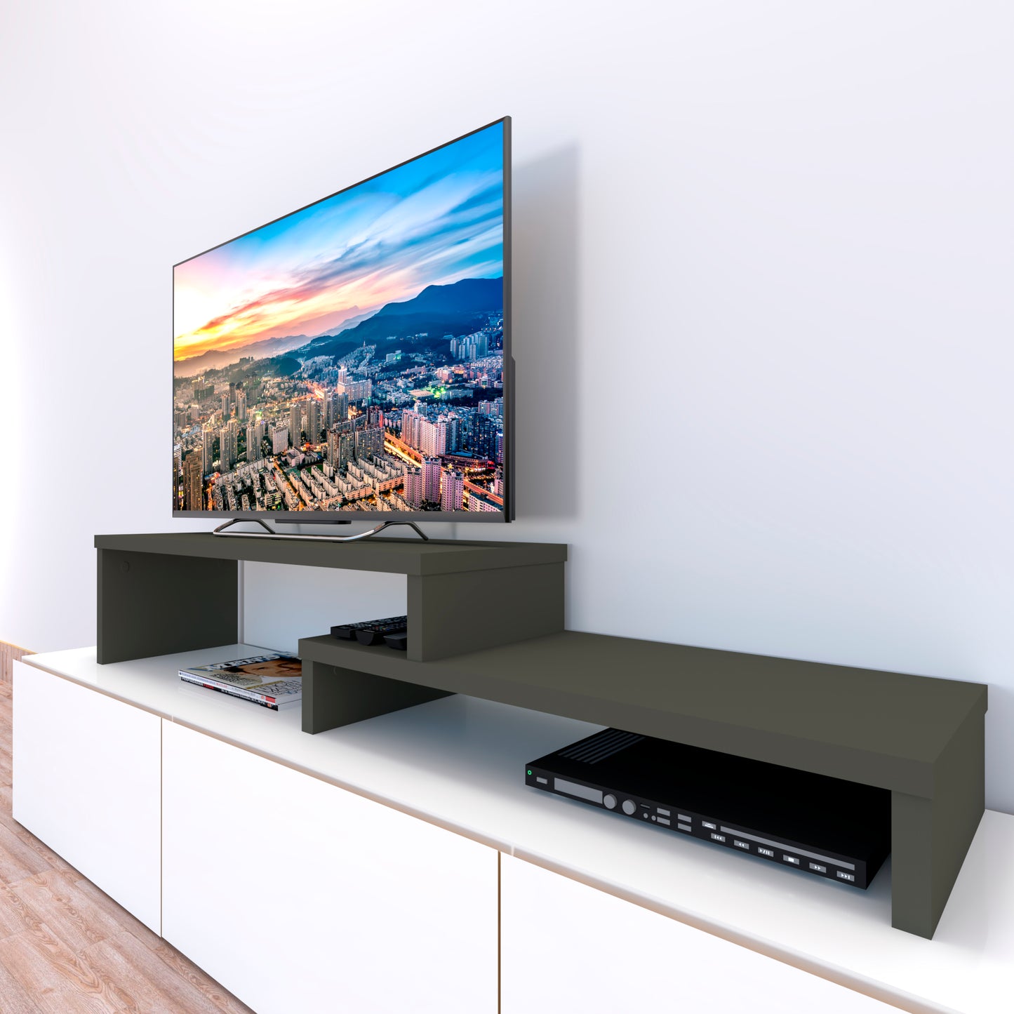 Mueble TV Escalera Ajustable de Madera 110+90 x 35 x 30/15 cm. - Henor