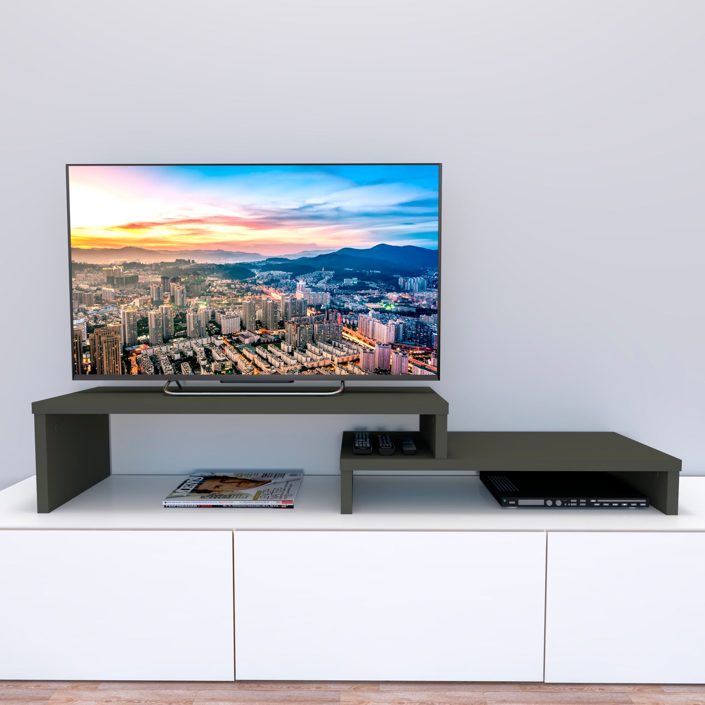 Mueble TV Escalera Ajustable de Madera 110+90 x 35 x 30/15 cm. - Henor