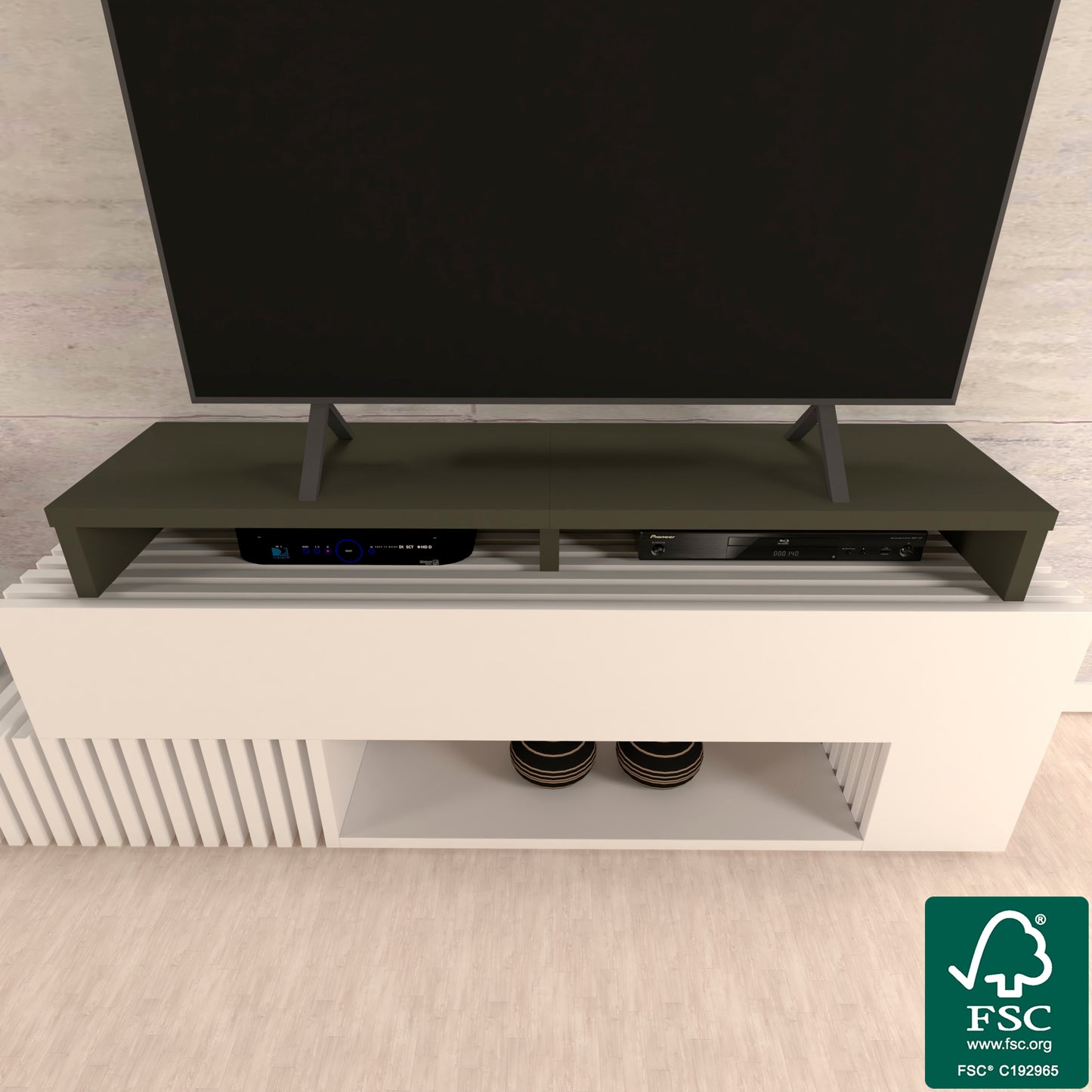 Elevador Doble TV de Madera 120-180 x 35 x 15 cm Soporta +100 Kg. - Henor