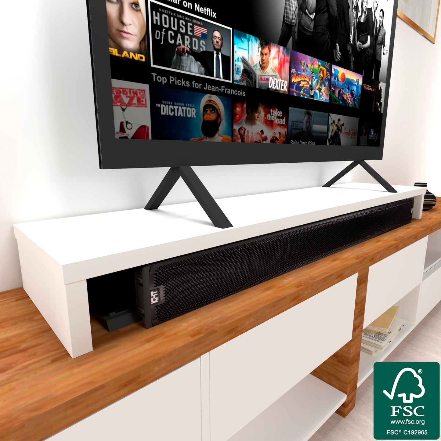 Elevador Doble TV de Madera 120-180 x 35 x 15 cm Soporta +100 Kg. - Henor