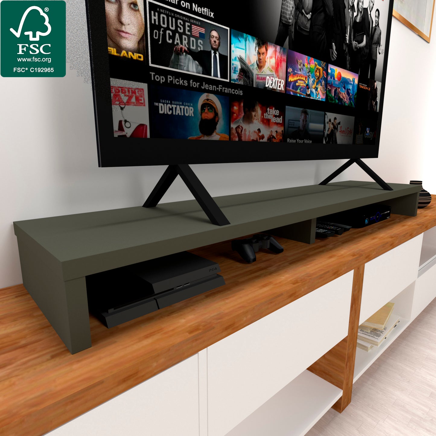 Elevador Doble TV de Madera 120-180 x 35 x 15 cm Soporta +100 Kg. - Henor
