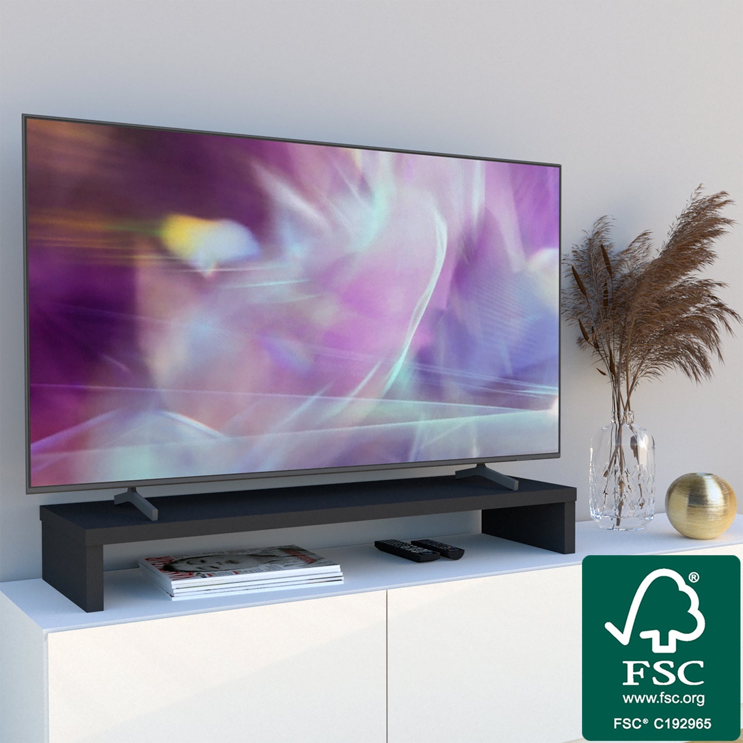 Elevador TV Madera FSC® 90/110 x 35 x 15 cm Grafito/Roble Stel. - Henor