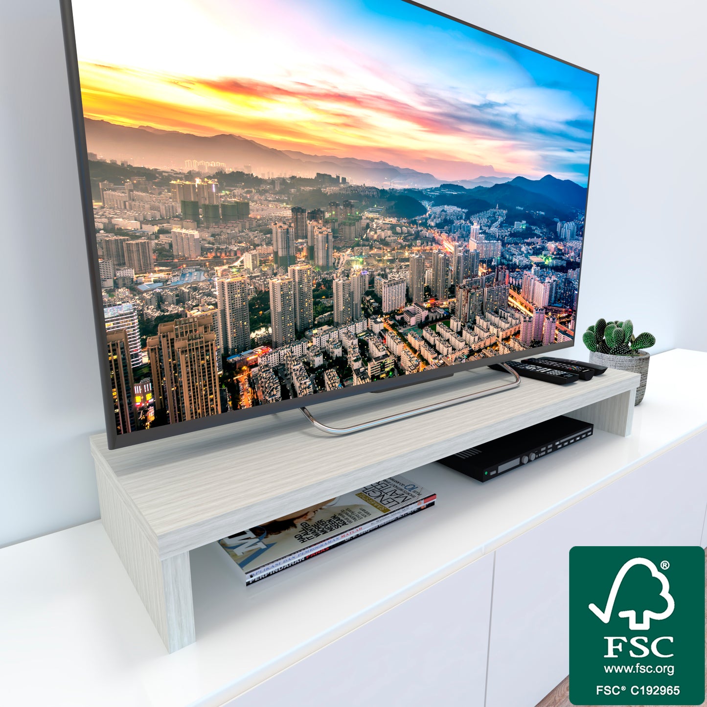 Elevador TV Madera FSC® 90/110 x 35 x 15 cm Grafito/Roble Stel. - Henor