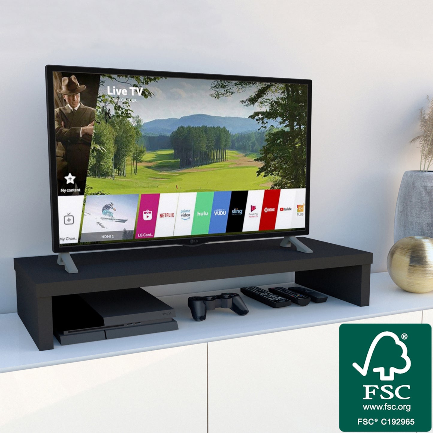 Elevador TV Madera FSC® 90/110 x 35 x 15 cm Grafito/Roble Stel. - Henor
