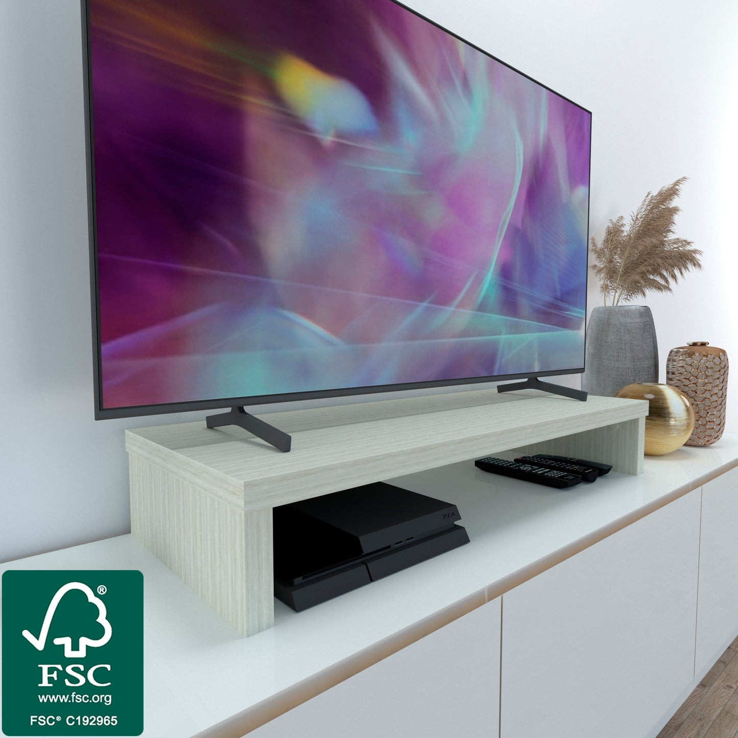 Elevador TV Madera FSC® 90/110 x 35 x 15 cm Grafito/Roble Stel. - Henor