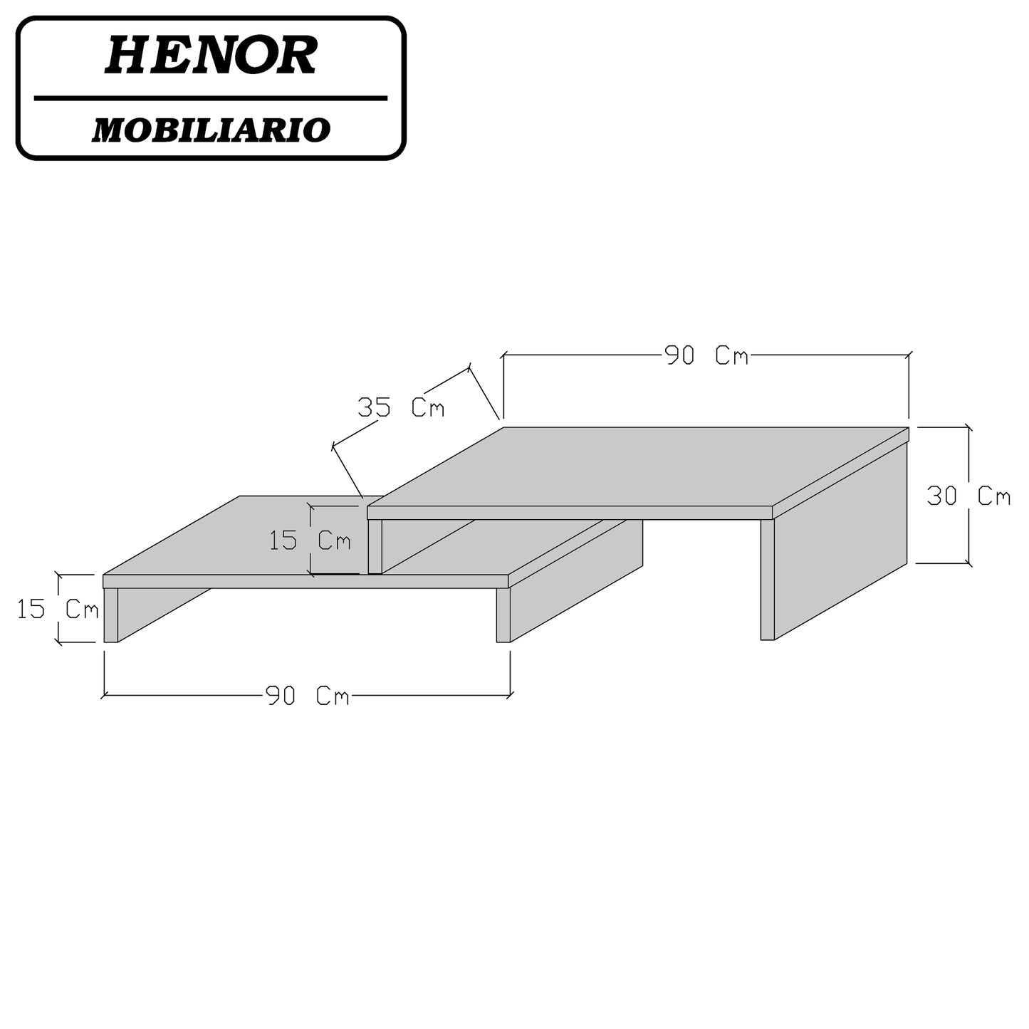 Mueble TV Escalera Ajustable de Madera FSC® 90-110-140 x 35 x 30/15 cm. - Henor