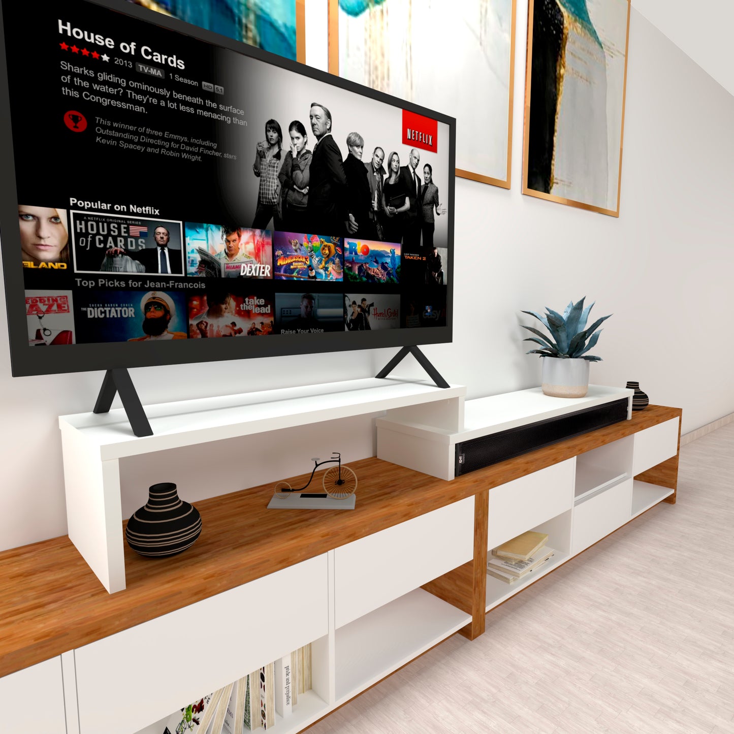 Mueble TV Escalera Ajustable de Madera 110+ 90-110-140 x 35 x 30/15 cm. FSC® - Henor
