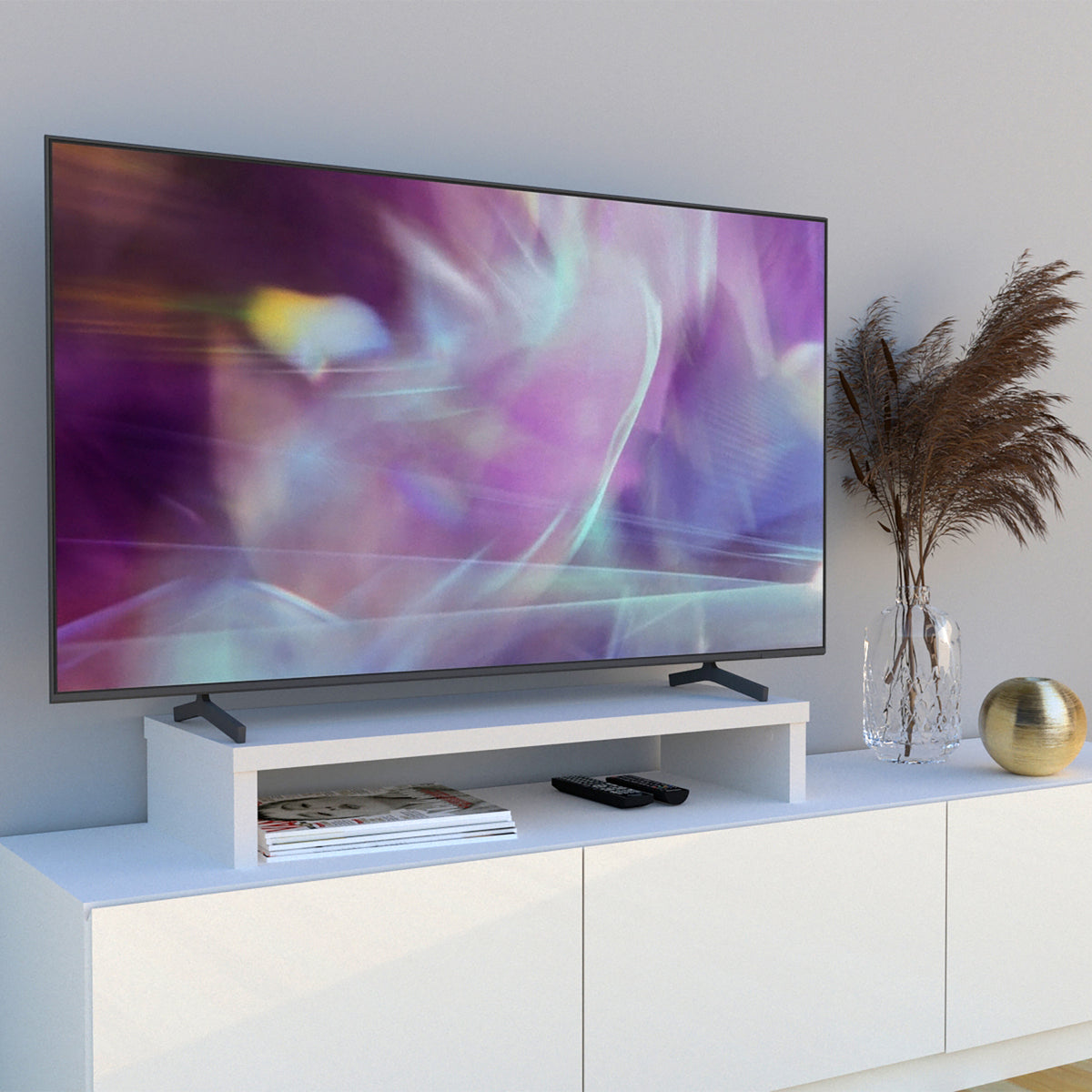 Henor Supporto rialzo TV in legno 90-110x35x15 cm Carico max. 60kg Bianco
