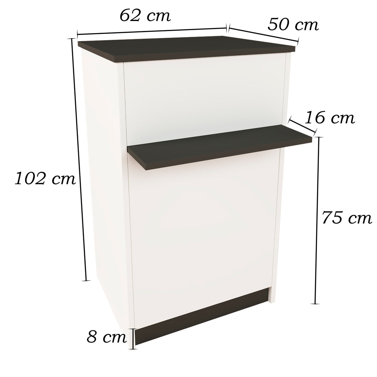 Henor Theke EGA 62-82x65x102 cm mit Nivellierfüßen und Frontablage Graphit mit Weiß