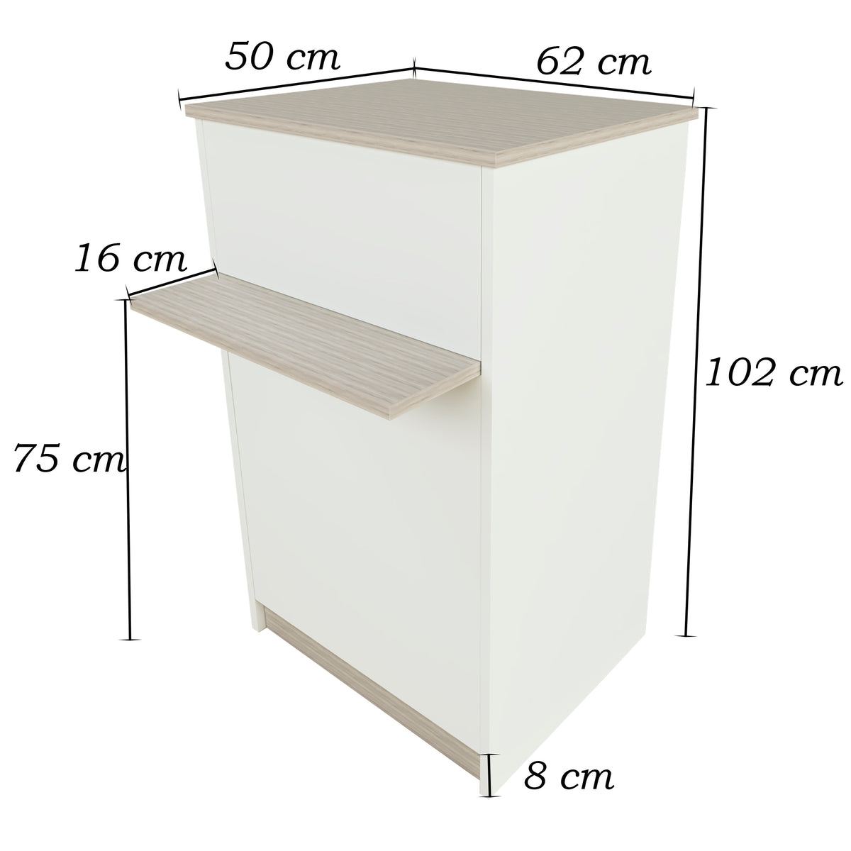 Henor Theke EGA mit Rollen 62-82x65x102 cm vorderes Serviceregal Weiß mit Eiche Stel