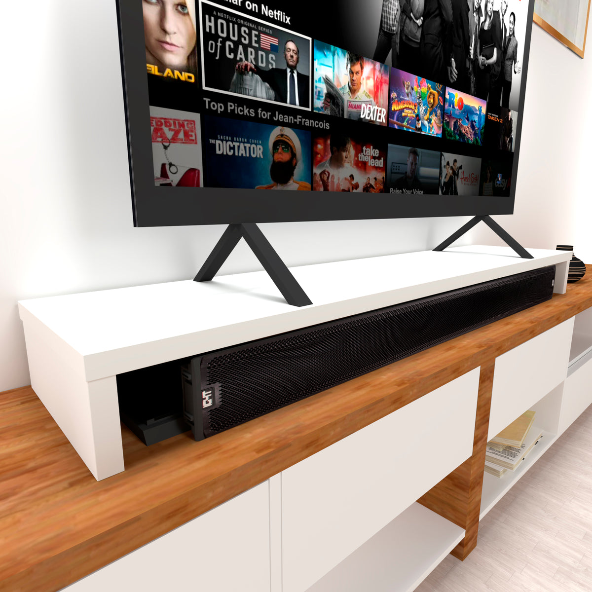 Henor Rialzo doppio per TV in legno 120-180x35x15cm Portata max. +100kg Bianco