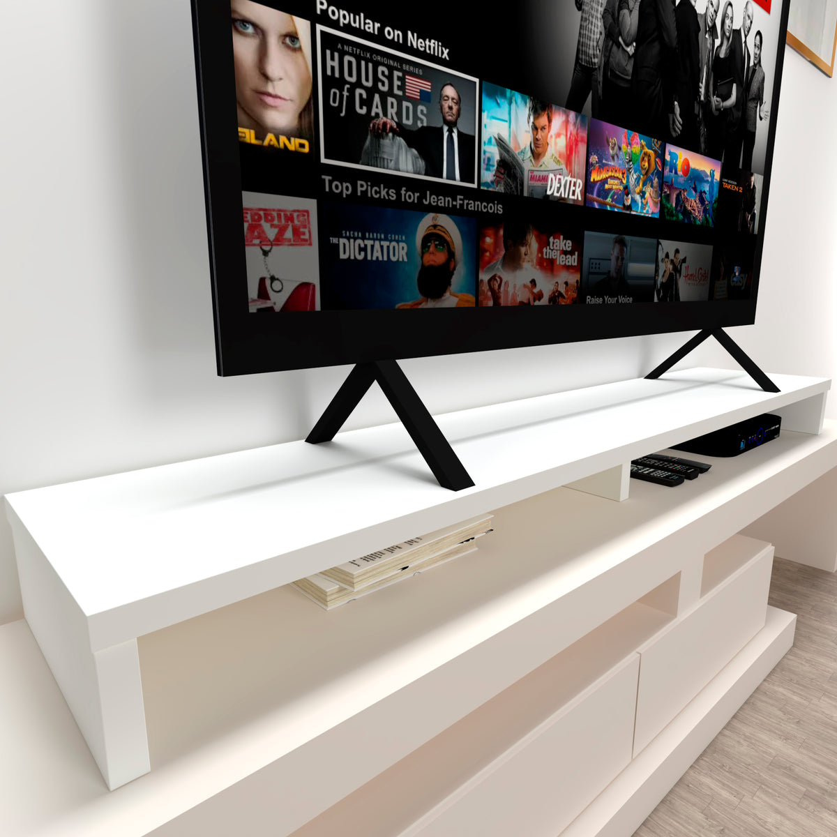 Henor Rialzo doppio per TV in legno 120-180x35x15cm Portata max. +100kg Bianco