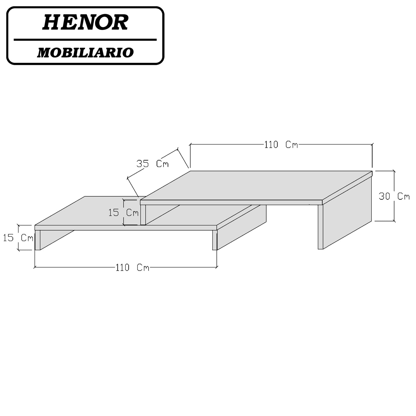 Mueble TV Escalera Ajustable de Madera 110+ 90-110-140 x 35 x 30/15 cm. FSC® - Henor