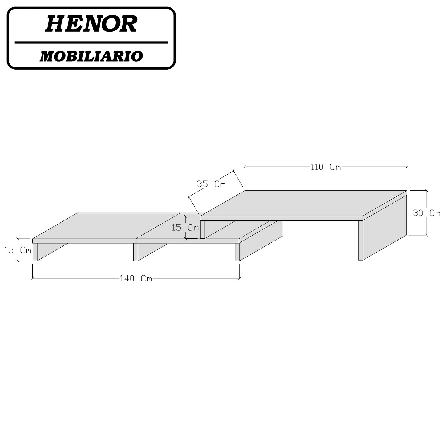 Mueble TV Escalera Ajustable de Madera 110+ 90-110-140 x 35 x 30/15 cm. FSC® - Henor